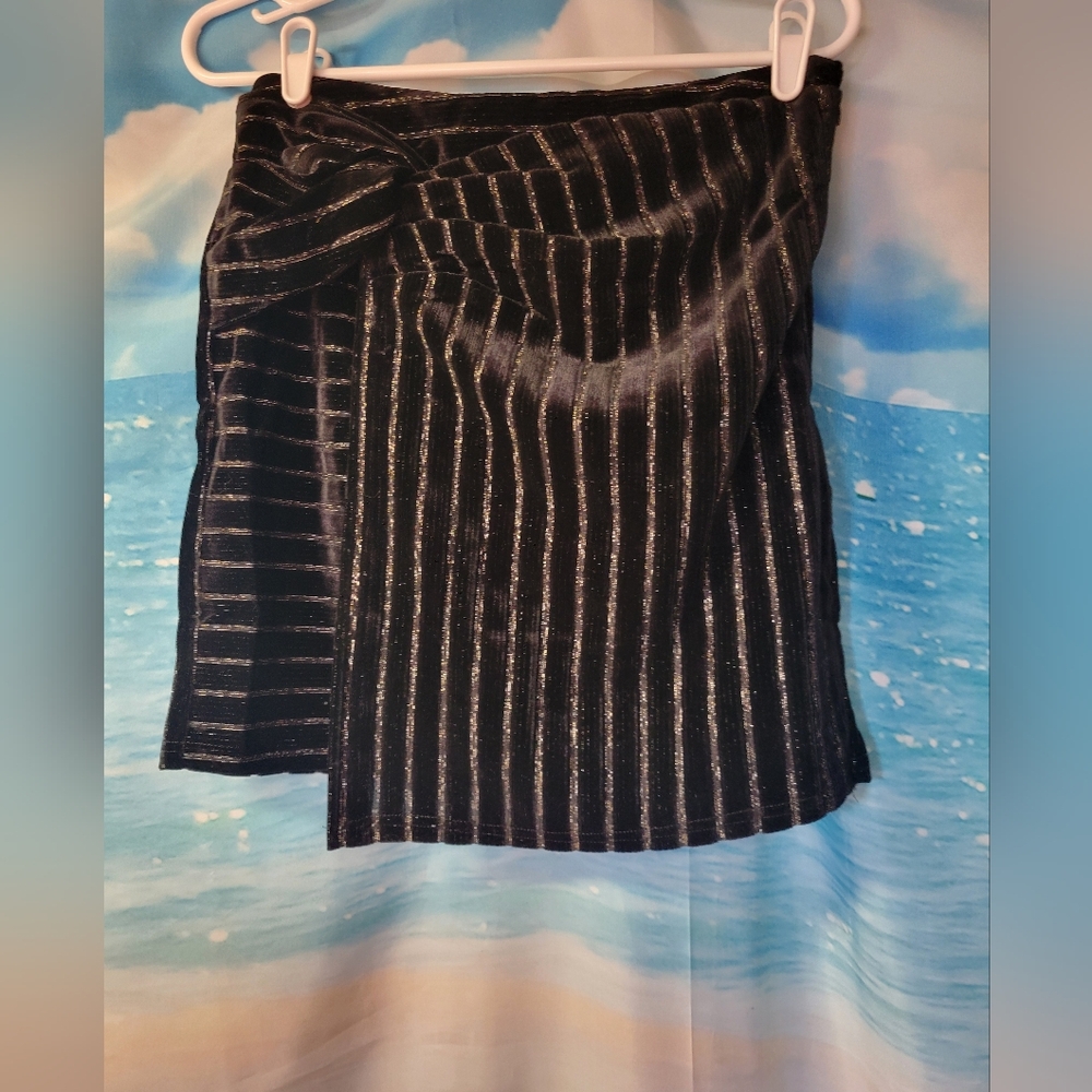 J.O.A From Anthropologie NWOT Black Velvety Silver Stripe Mini Skirt Size Medium
